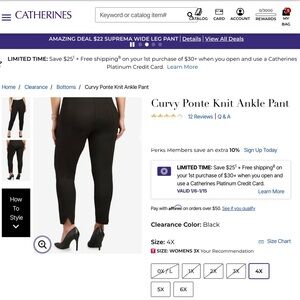 Catherines Black Ponte Knit Ankle Pants